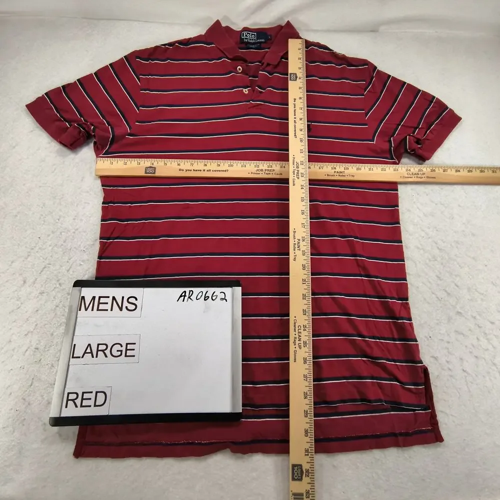 Polo by Ralph Lauren Casual Collared Polo Shirt Mens Size Large L Red Blue White